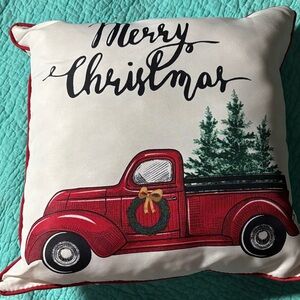 Festive Red Truck Christmas Pillow